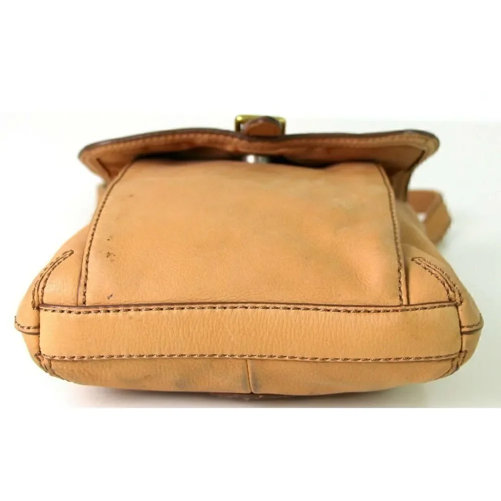 FOSSIL SOFT BEIGE TAN GENUINE LEATHER SMALL MESSENGER SHOULDER BAG HANDBAG PURSE
